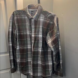 The North Face Men's Casual Plaid Shirt - Green and Brown